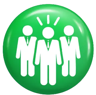 Lead icon: three figures with the centre one highlighted on a glossy green circular badge