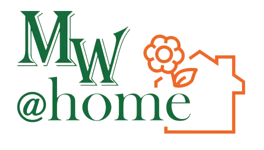 Metson at home logo: green MW monogram with an orange flower and house outline
